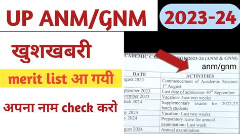 up ANM gnm merit list 2023 24 जर ह गय YouTube