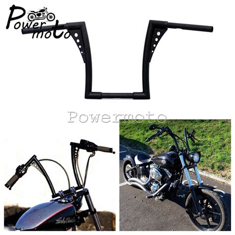 12" Rise 1 1/4" Black Motorcycle Custom APE Hanger Handlebars Fat Bars ...