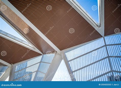 Modern Architecture Roof Structure Construction Site Stock Photo