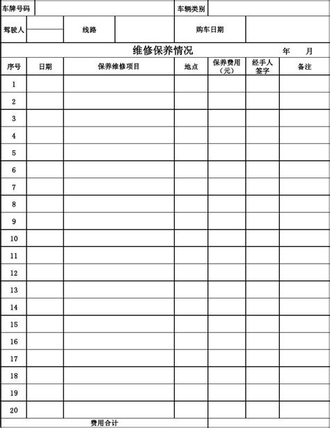 车辆保养记录表word文档在线阅读与下载免费文档