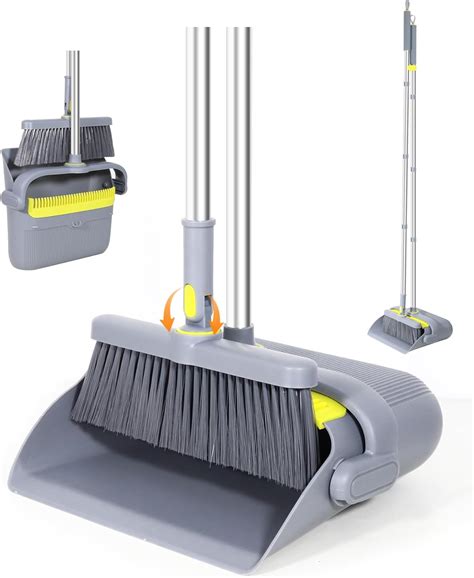 DGS Upgrade Stand Up Broom And Dustpan Set Self Cleaning With Dustpan