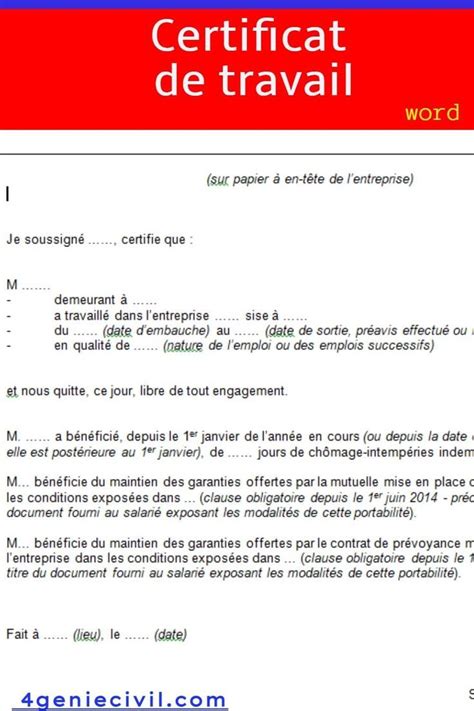 Exemple Certificat De Travail Certificat De Travail Mod Le Word Doc