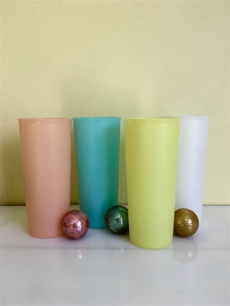 Vintage Tupperware Cups Set Of Four Pastel Colored Plastic Etsy