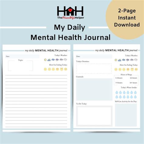 Mental Health Daily Tracker Journal Page Planner Etsy