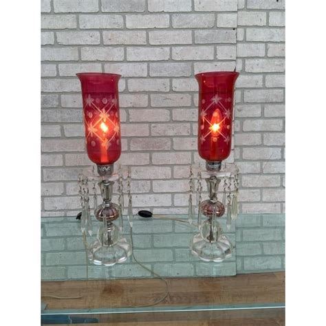 Victorian Cranberry Glass Table Lamps Pair Chairish