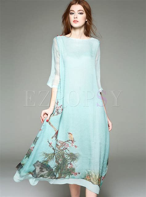 Dresses Maxi Dresses Elegant Print Silk Loose Maxi Dress