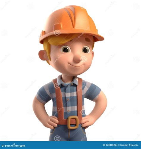 Cute Icon 3d Builder Man Or Engineer Standing In Professional Uniform