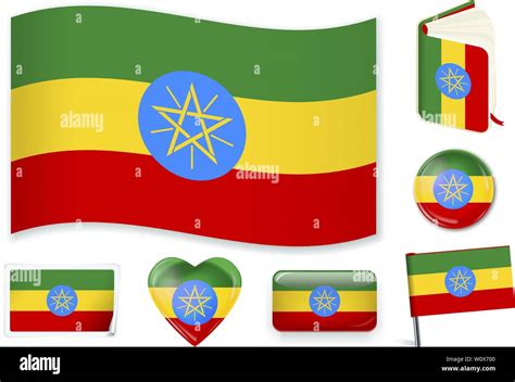 Ethiopian National Flag Vector Illustration 3 Layers Shadows Flat