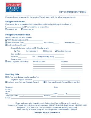 Fillable Online Udmercy Gift Commitment Form Pdf University Of