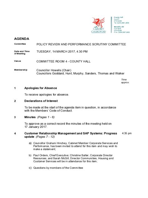 Fillable Online Cardiff Moderngov Co Sample Agenda Fax Email Print