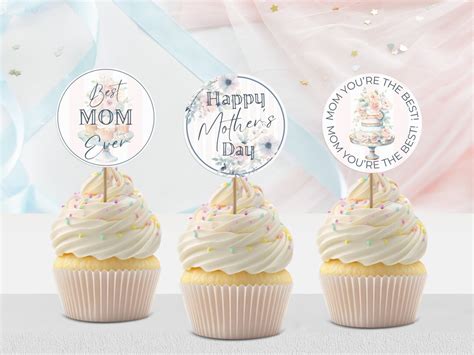 Printable Mothers Day Cupcake Toppers Template Instant Download Round