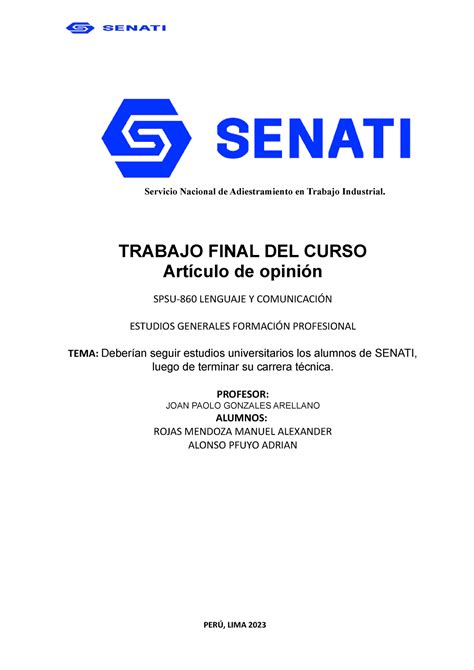 Trabajo Final Artículo de opinión lenguaje TRABAJO FINAL DEL CURSO