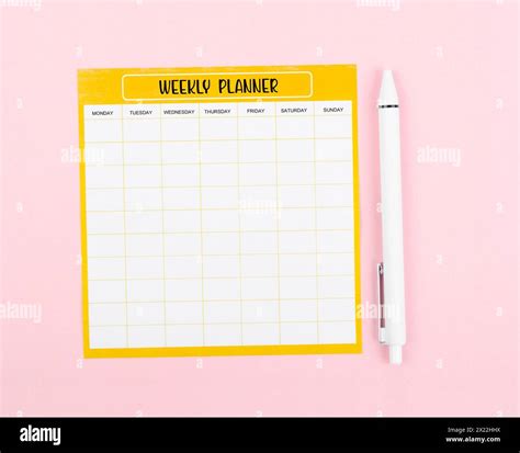 Blank Weekly Plan Notice Block On Pink Color Background Empty Schedule