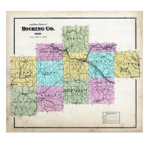 1876 Hocking County Map Ohio United States Giclee Print