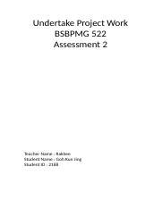 BSBPMG522 Assessment Task 2 Docx Undertake Project Work BSBPMG 522