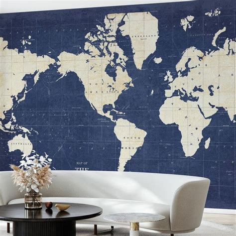 Blueprint World Map No Border Made To Measure Wall Mural Mural