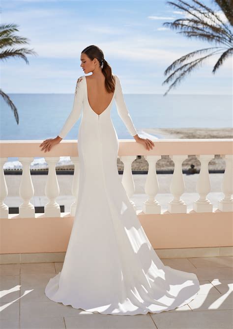 Long Sleeve Crepe Mermaid Wedding Dress With Train Nerissa Krismil