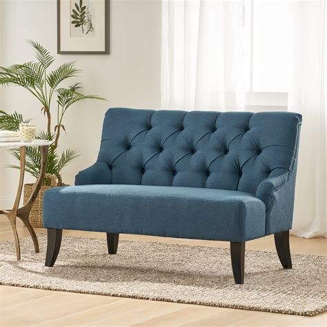 Noble House Nicki Modern Contemporary Fabric Loveseat, Dark Blue ...