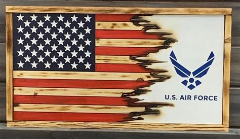 Wooden American Flag That Burns Out Into The Us Airforce Logo Wooden