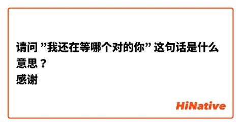 请问 ”我还在等哪个对的你” 这句话是什么意思？ 感谢🙏 Hinative