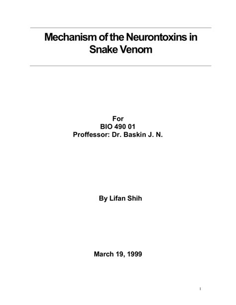 Mechanism of Neurontoxins in Snake Venom