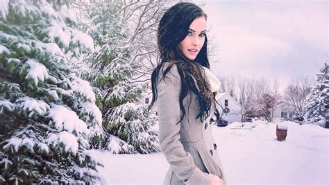 Wallpaper Niece Waidhofer Women Model Snow Trees Car House