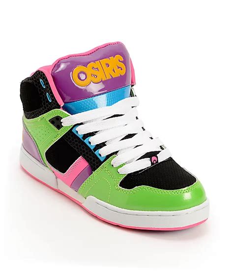 Osiris Kids NYC 83 Slim Green, Black, & Purple Skate Shoes | Zumiez