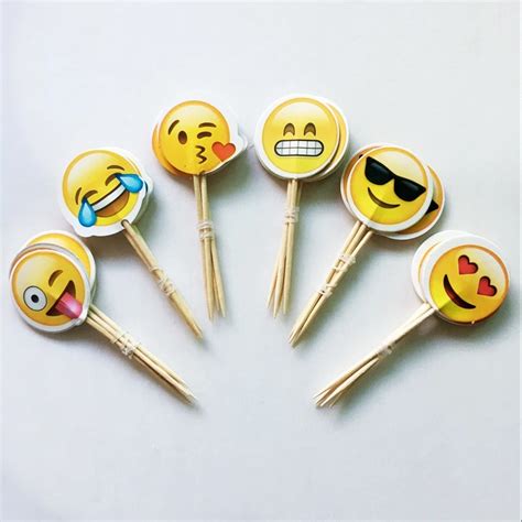 Buy 24pcs Cartoon Emoji Smiley Cupcake Topper Pick