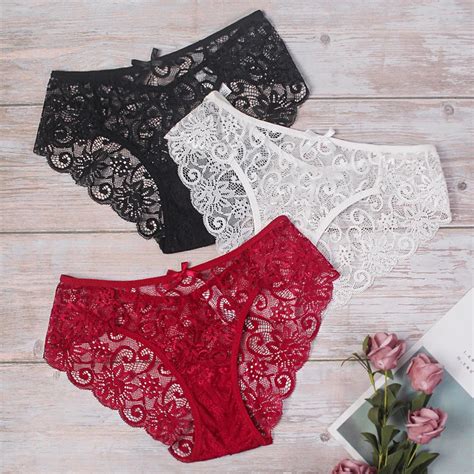 Exquisite Lace Embroidery Sexy Panties Women See Through Lingerie Comfortable Briefs Low Rise