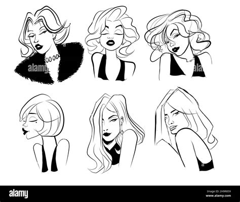 Juego De Caricaturas De Mujeres Ilustración Vectorial Imagen Vector