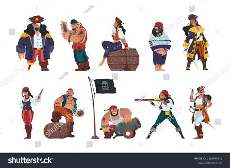 Pirate Men Women Cartoon Fantasy Sailors Stock Vector Royalty Free