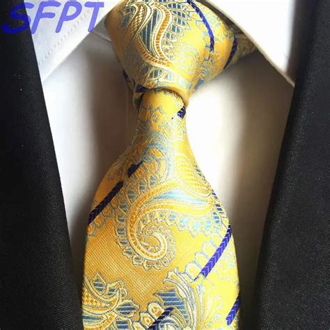 Free Shipping New Paisley Blue Gold Wavy Line 100 Silk New Jacquard