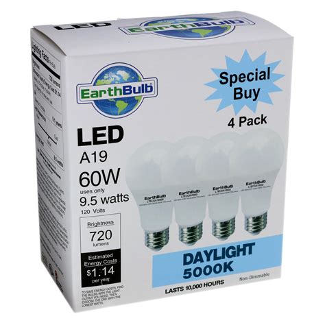 Earthtronics 720 Lumens 9 5 Watt A19 Daylight 5000K LED EarthBulb