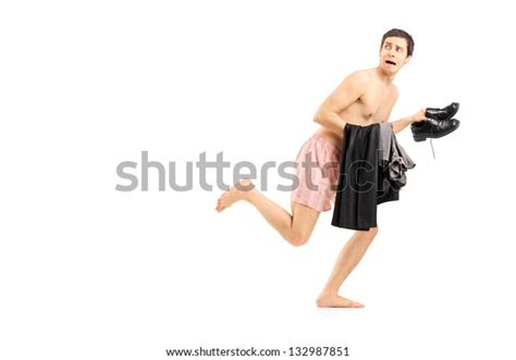 Embarrassed Naked Man Underwear Holding