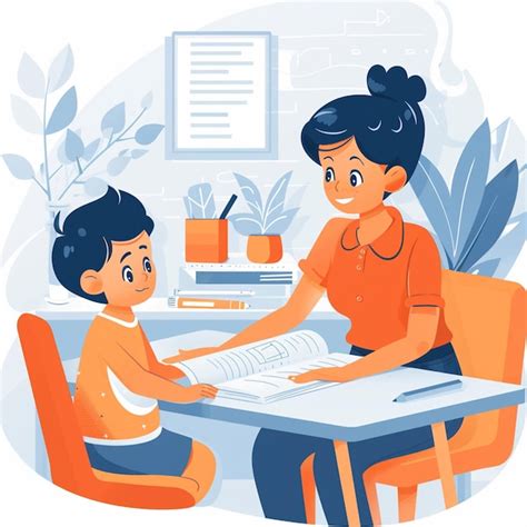 Una ilustración de un niño recibiendo el estilo de tutoría Vector Premium