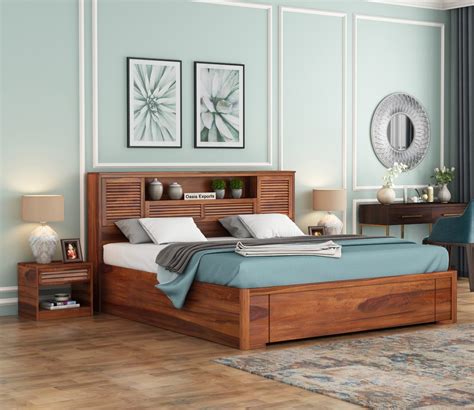 Ferguson Sheesham Wood Queen Size Bed Hydraulic Storage Oasis Exports