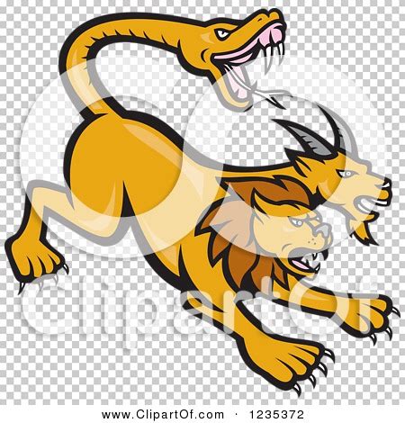 Clipart of a Mythical Lion Goat Snake Chimera Beast Attacking - Royalty ...