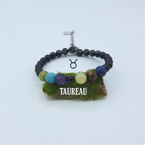 Bracelet TAUREAU femme pierre de litho thérapie acier inoxydable