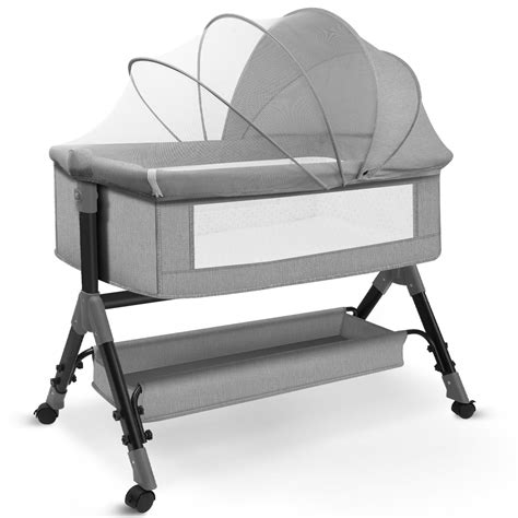 HDJ Bedside Bassinet for Newborns, Adjustable, Bedside Crib with Storage, 0-2 Months, Gray ...