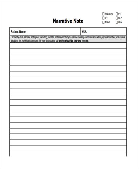 Nurse Narrative Note Template