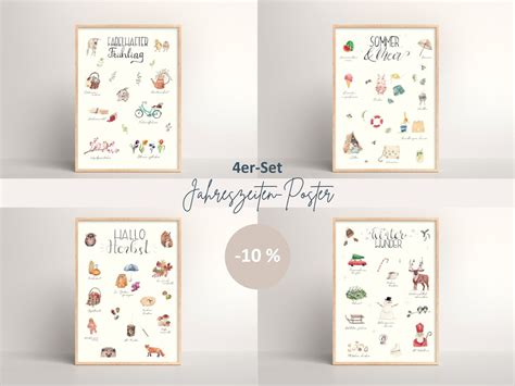 4er Set Jahreszeiten Poster fürs Kinderzimmer Geschenk Etsy de