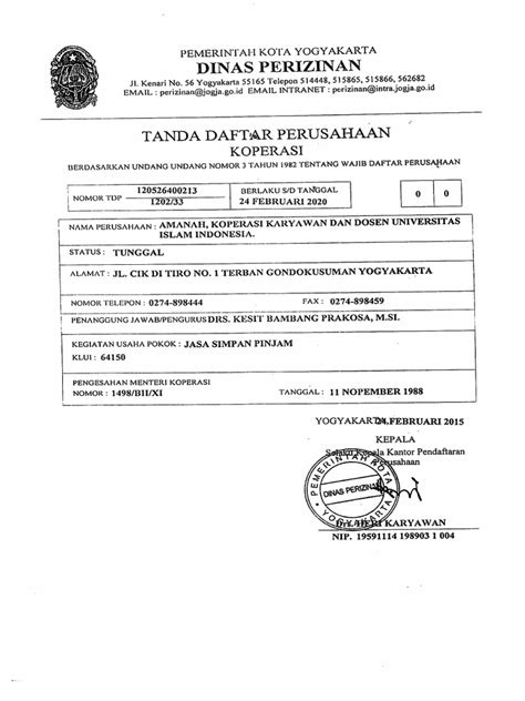 Tanda Daftar Perusahaan Koperasi Pdf