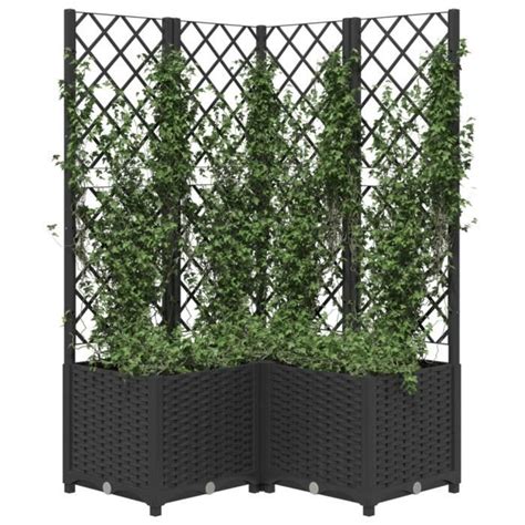 Promo Bac A Fleurs LMT Jardinière avec treillis Noir 80x80x136 cm PP