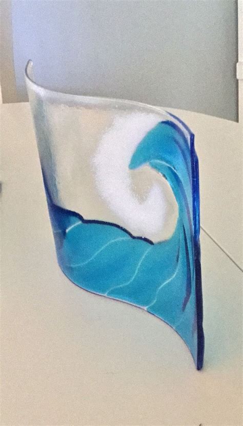 Turquoise Blue Stained Glass Ocean Waves Freestanding Art Free Etsy