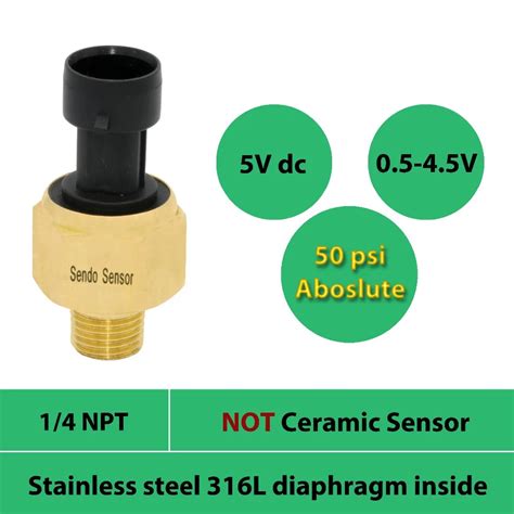 Sensor Pressure Transducer 50 Psi Absolute 0 5 To 4 5V Signal 5V Dc