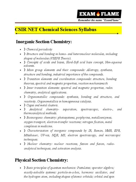 Csir Net Chemical Sciences Syllabus Pdf Chemical Reactions Chemistry