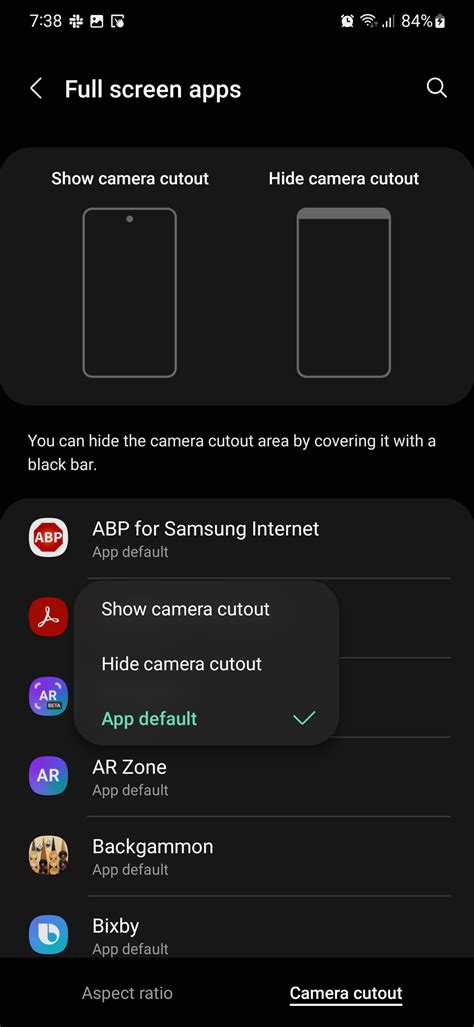 Samsung One UI Tip Change Screen Aspect Ratio And Camera Cutout