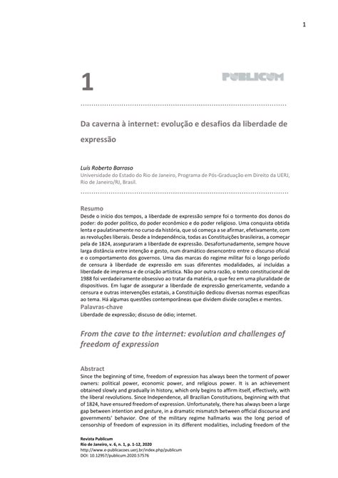 PDF Da caverna à internet evolução e desafios da liberdade de expressão