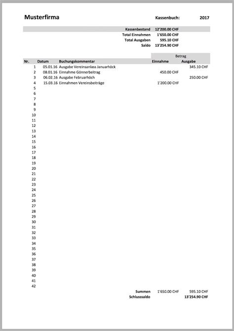 Kassenbuch Vorlage Zum Ausdrucken Word