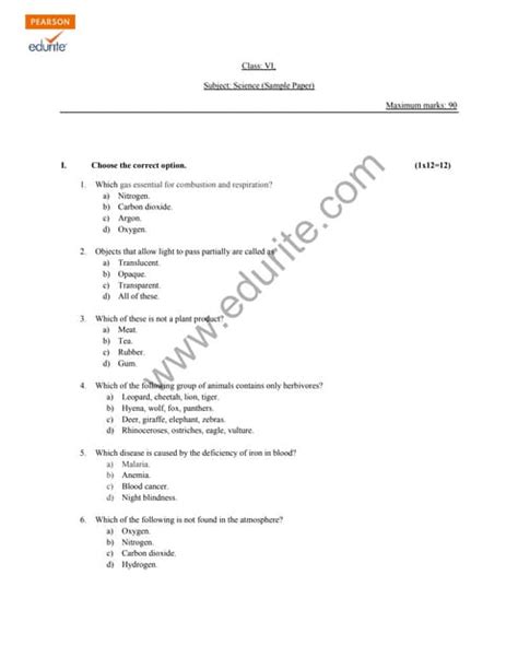 Cbse Class 6 Science Sample Paper Model 1 Pdf Free Download